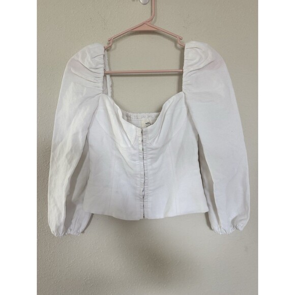 Aritzia Wilfred Woman’s White Puff Sleeve Crop Top Size Small Romantic Peasant - Picture 7 of 8